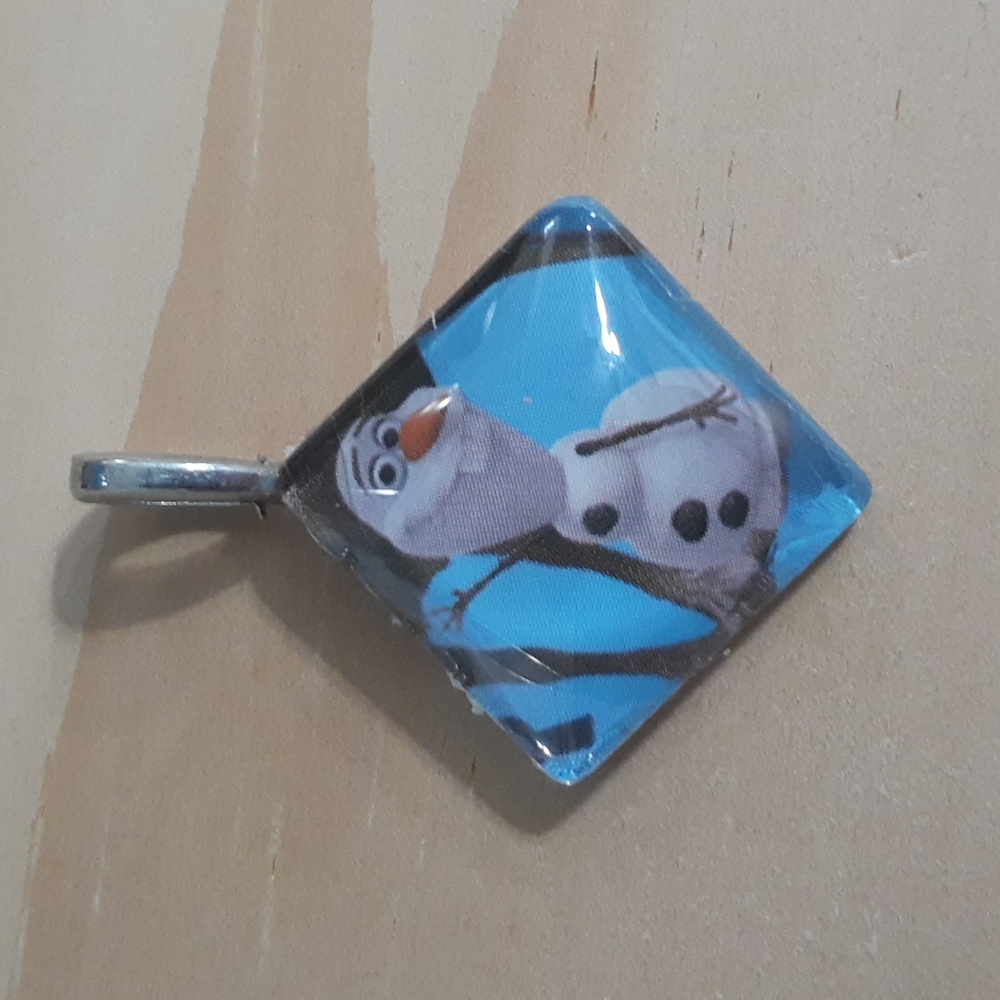 Hand Crafted Olaf Frozen Glass Tile Pendant Disney Jewelry Gift